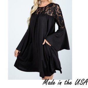 Embroidered Sequence & Lace Bell Sleeve Dress